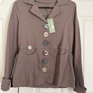 Neon Buddha Taupe Blazer with Unique Button Design nwt